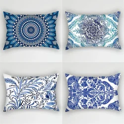 30x50cm Bohemian Blue Flower Pillowcase Vintage ink plant Leaf Cushion cover Home Decor Sofa Living Room Car Waist