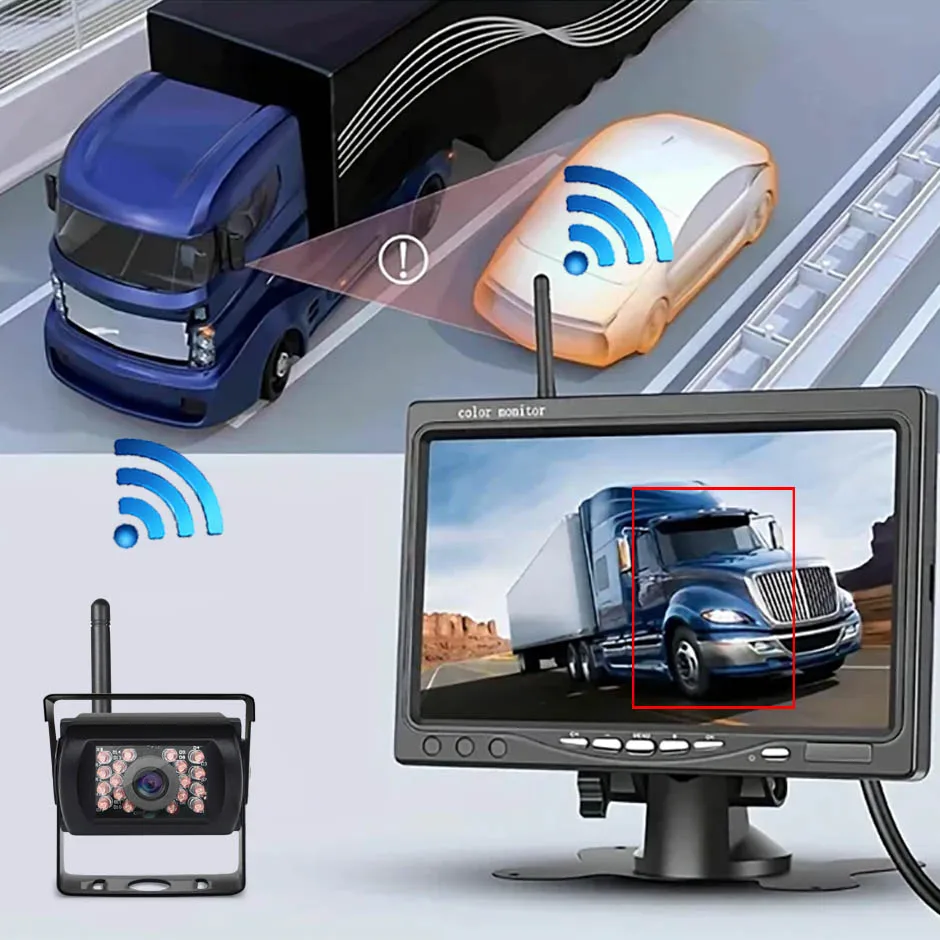 Wireless Backup Camera Rear View Cam BSD 7 Inch Monitor AHD1080P for Truck Bus RV Camper Trailer Excavator Pickup