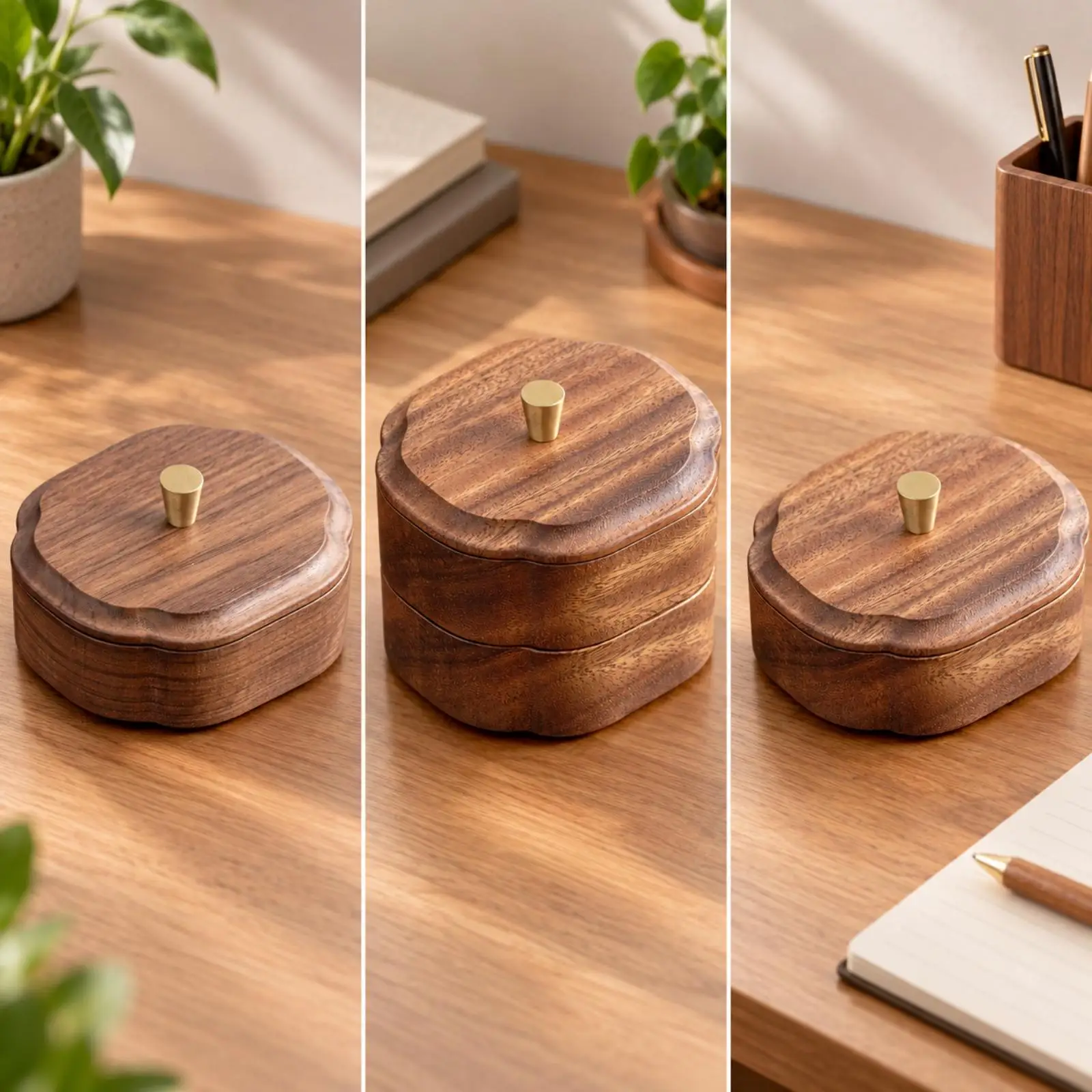Dental Floss Holder Solid Wood Storage Box for Items with Lid Decorative Edges for Dining Table Desktop Organization