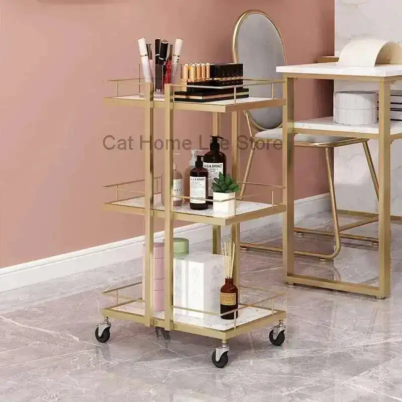 

Loading Trolley Salon Furniture for Beauty Salon Tray Wheels Station Hairdresser the Stainless Steel Gold Hair Storage Cart Bar