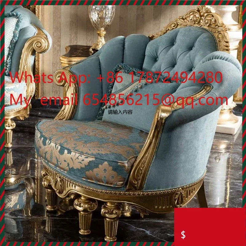 Traditional Solid Wood Carved Sofa with Gold Foil Living Room American Style Fabric Couch