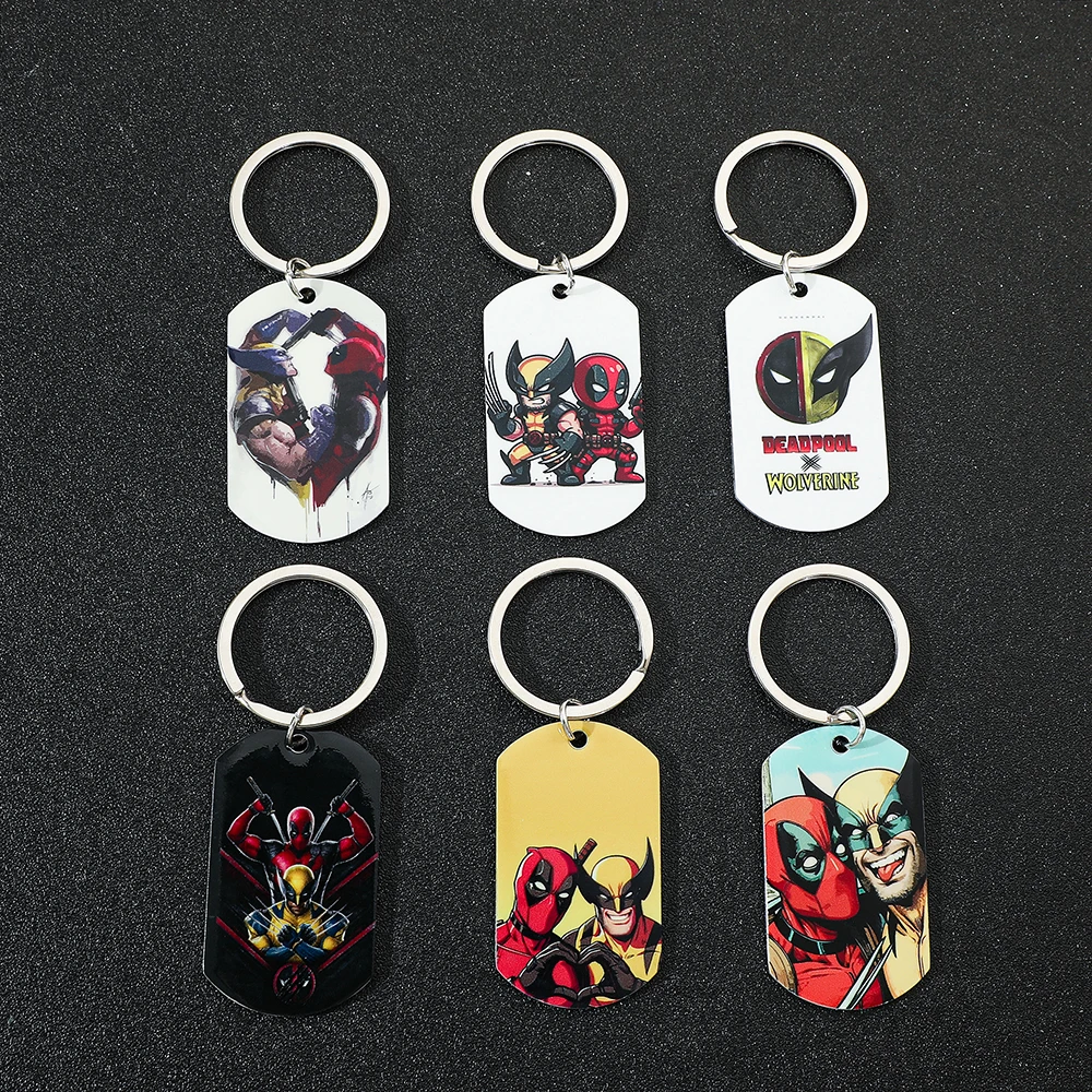 Disney Marvel Superhero Deadpool & Wolverine keychain Stainless Steel Pendant Keyring Cosplay Jewelry Accessory Gifts