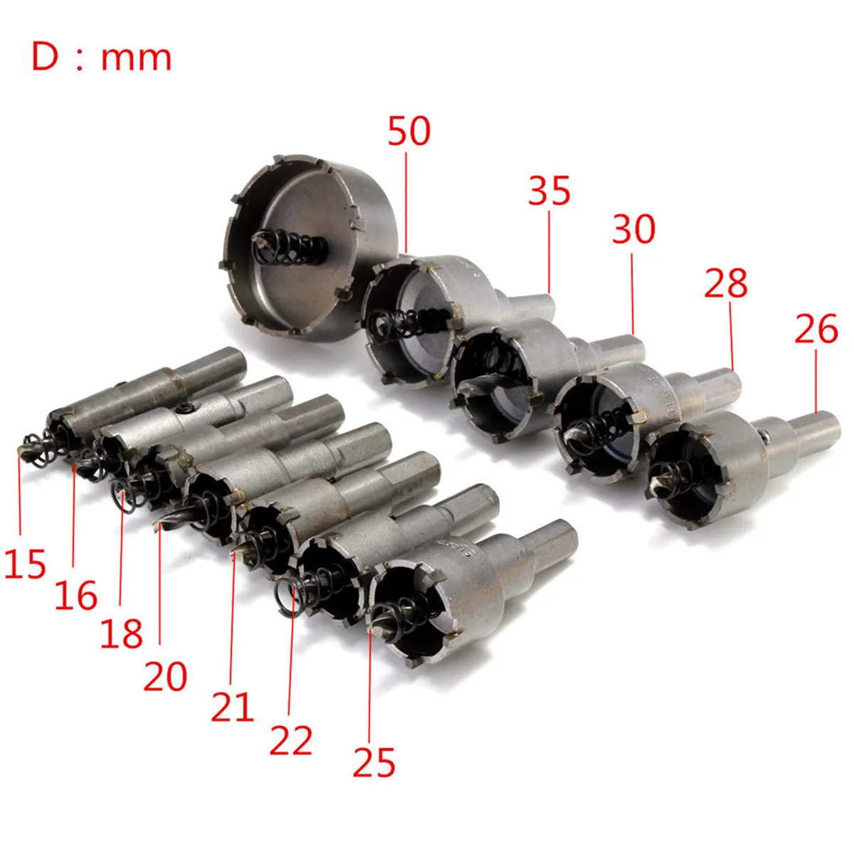 12Pcs 15mm-50mm Metal Hole Saw Tooth Kit Drill Bit Set Stainless Steel Alloy Wood Cutter Universal Metal Cutter Tool