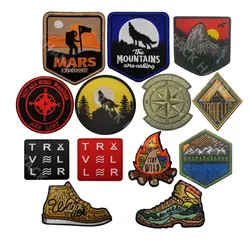 Outdoor Camping Tactical Patch Compass Wolf Embroidered Patch HOOK LOOP Badge Fit Backpack Jackets Clothing Stickers Embroidery