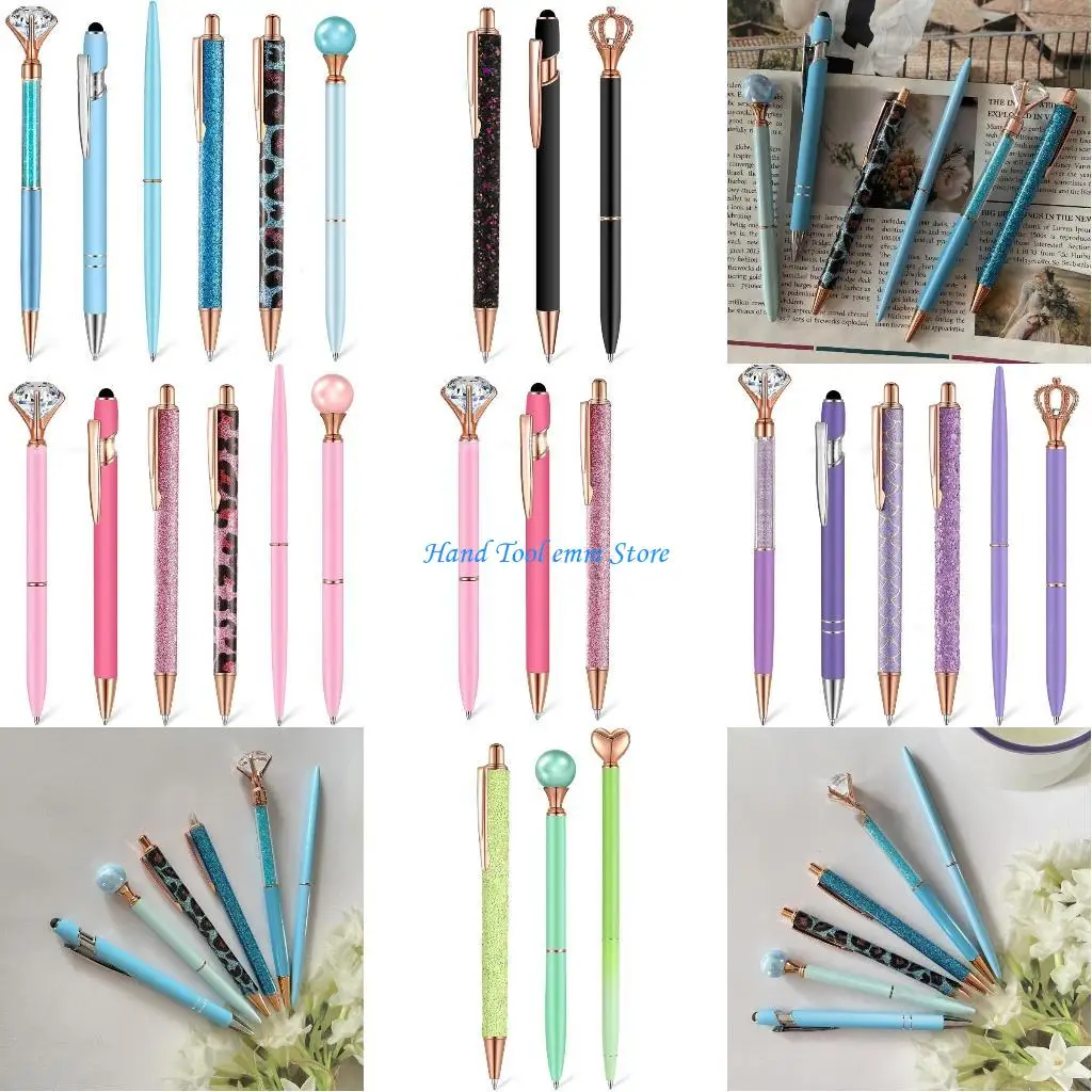 

H37F 6Pcs Diamond Ballpoint Pen Twist Action Write Smoothly Retractable Ballpoint Pen