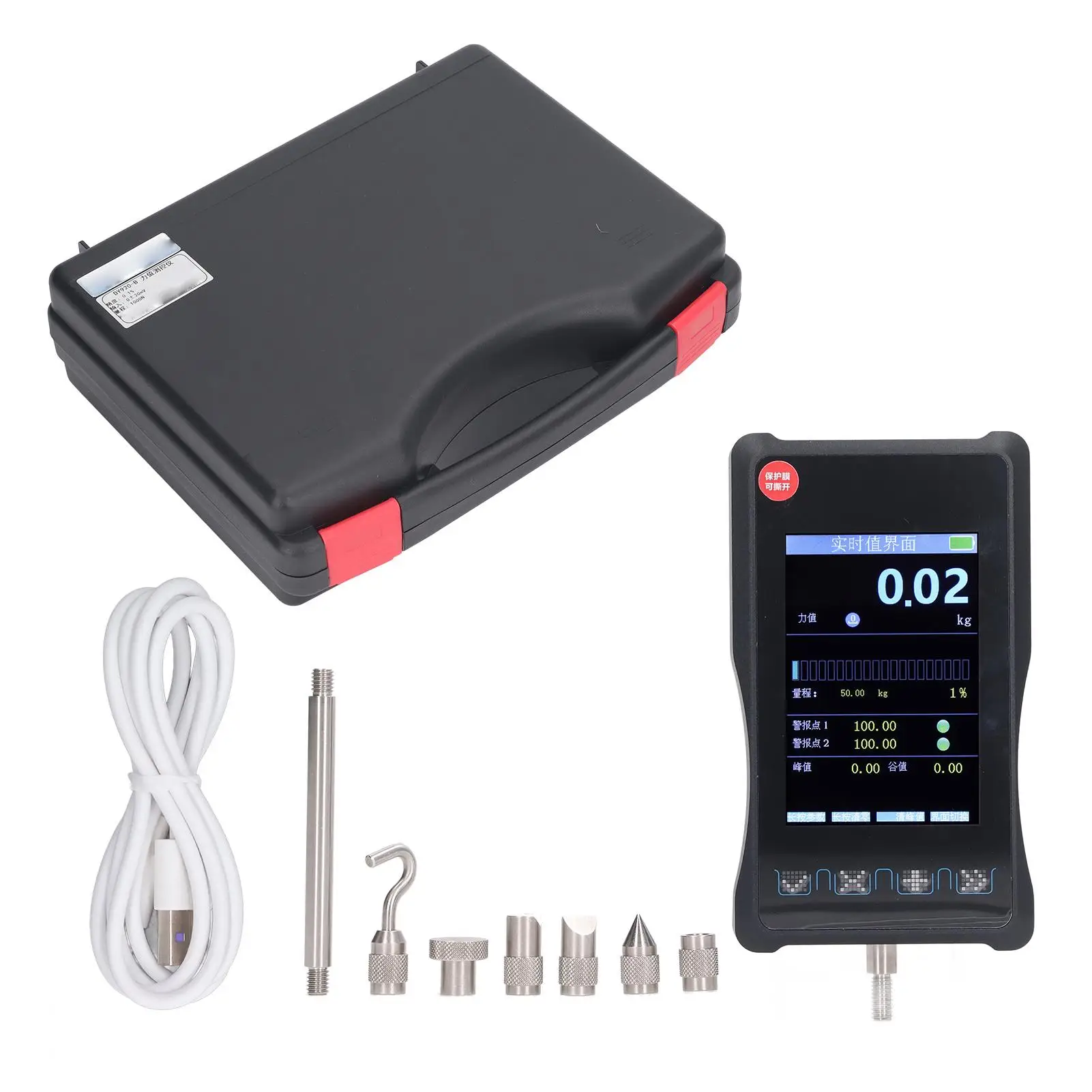 1000N Handheld Force Gauge - Lightweight Aluminum Alloy with Color Display for Push-Pull Measurement in T, Kg, Lb, N, G, N.m