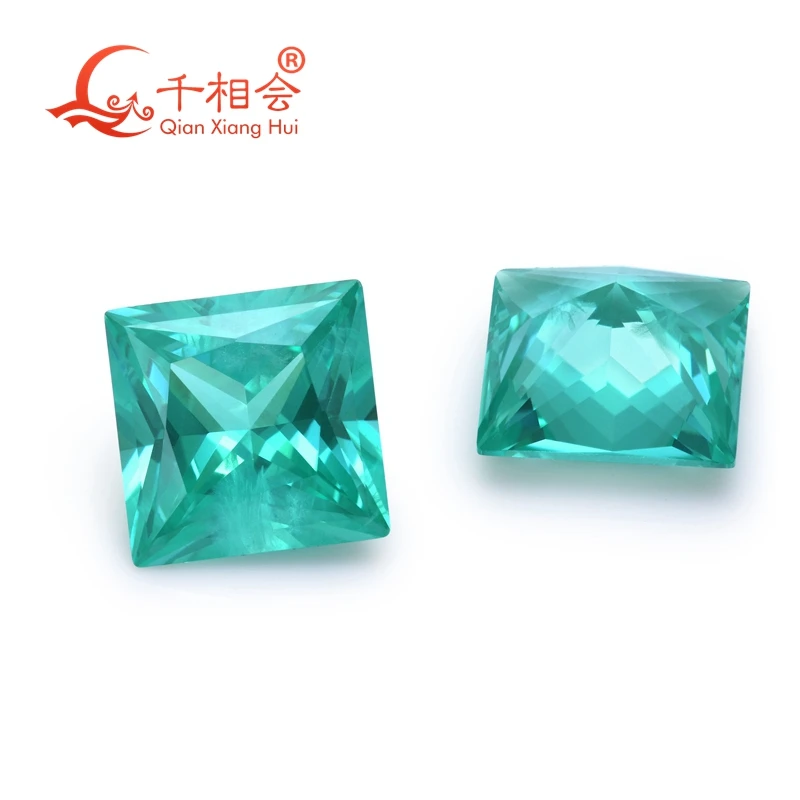 Square shape princess cut lab grown paraiba color Yttrium Aluminum Garnet Cultivated Tsavorite with inclusions gem stone