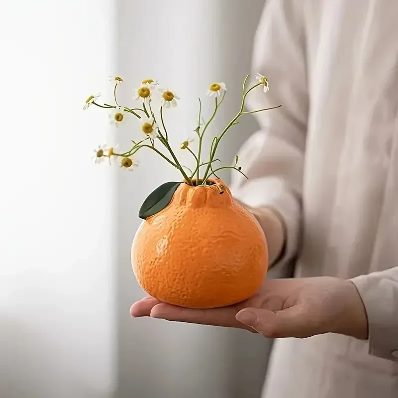 1/2pc Nordic Orange Ceramic Vase Creative Flower Hydroponics Arrangement Home Decor Living Room Office Table Desk Art Decor