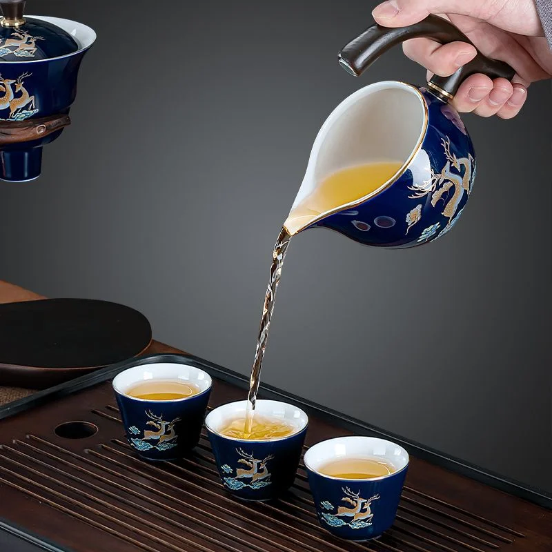Glass Tea Set Yingke Blue Magnetic Self Brewing Teapot Gift Box