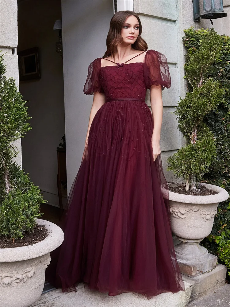 

A-Line Formal Wedding Beading Prom Dress Short Sleeve Boat Neck Floor Length Sparkly Lace Appliqued Luxury Pure Color Ladies