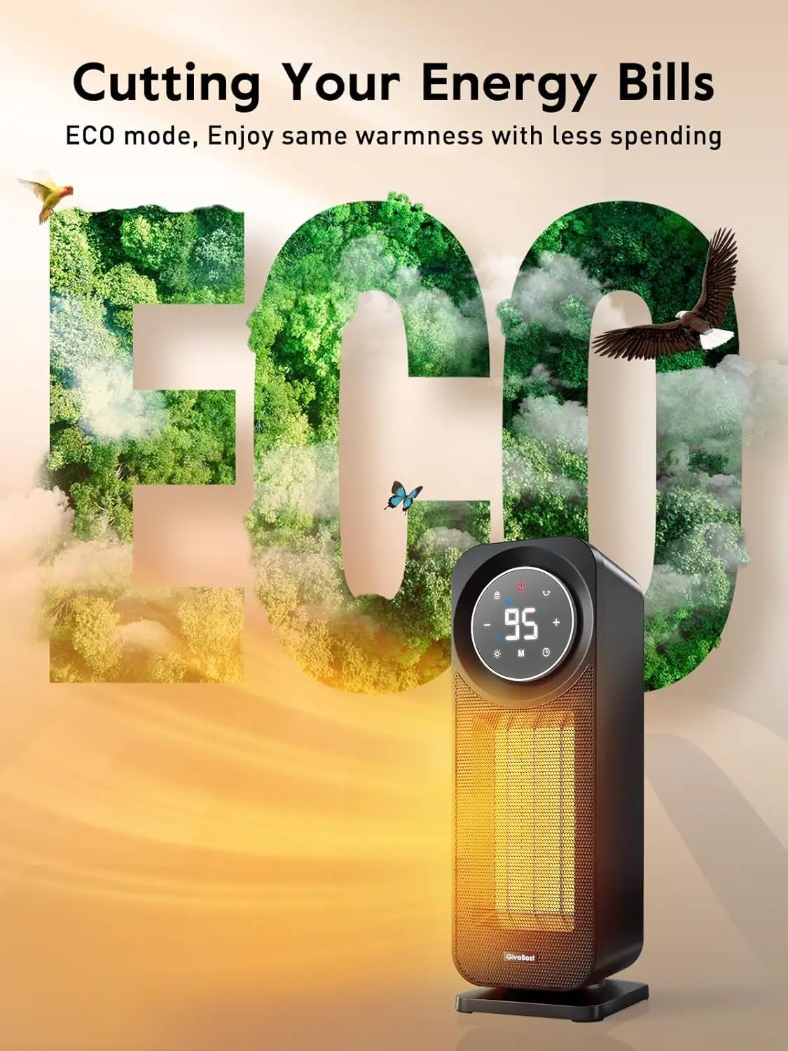 Touch Panel Space Heaters for Indoor Use, 1500W Fast Heating Electric Heater with Remote, 5 Modes, Quiet and Night Light