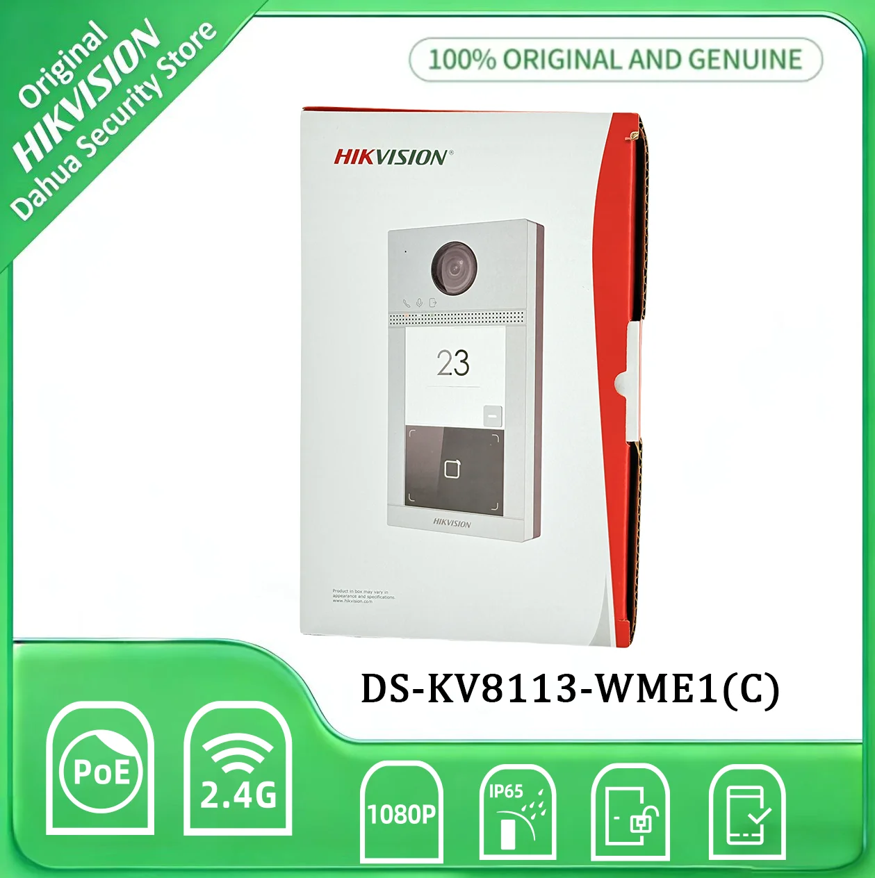 Hikvision DS-KV8113-WME1(C) Videoportero WiFi de 2MP, IP65 IK08, 124 °   Gran angular, audio bidireccional, acceso por tarjeta