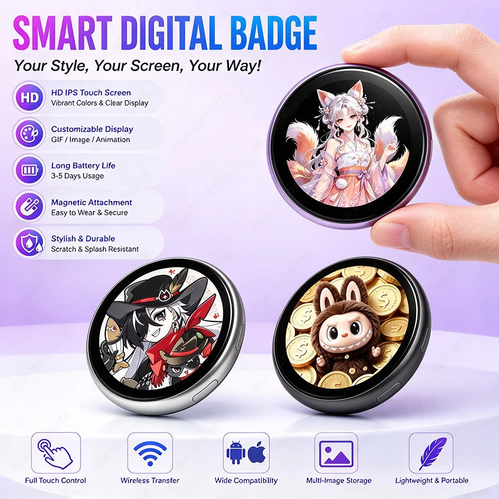 Anime E-Badge Display Pin Dynamic Electronic Badge Anime Merchandise Digital Display Badge Dynamic Gift For Friends New M3