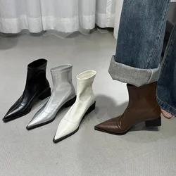 Bottes de rinçage pointues pour femmes, botte courte pour dames, talon bas carré, chaussures d'hiver décontractées, mode automne, 2024