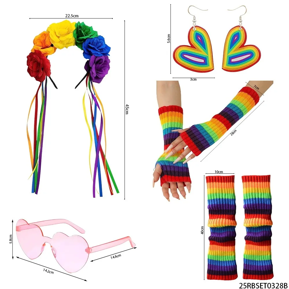 Pride Party Dress Up Rainbow Rose Ribbon Headbands Love Earrings Colorful Skirts Gloves Leg Hoods and Other Accessories
