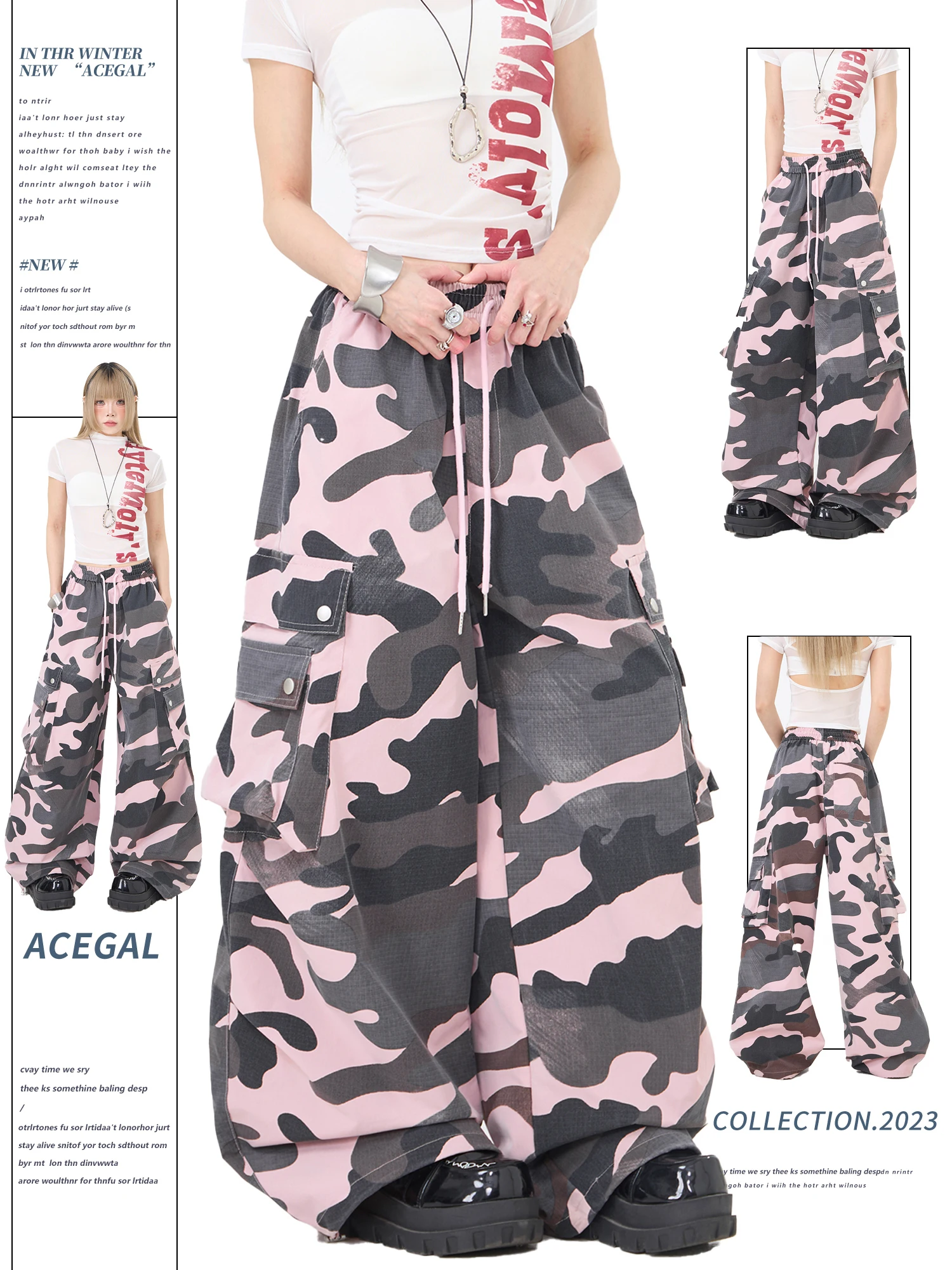 

Американские камуфляжные рабочие брюки свободного кроя с широкими штанинами в стиле High Street, хип-хоп, парашютные брюки с множеством карманов