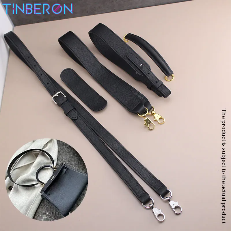 Bag Strap Luxury Designer TINBERON Bag Strap Black Handbag Shoulder Bag Strap Handbag Accessories Lychee Pattern Crossbody Strap