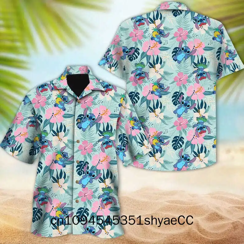 

Retro Stitch Aloha Floral Hawaiian Shirt, Lilo and Stitch Summer Beach Disney Hawaii, Disneyland Family Vacation, Walt Disney Wo