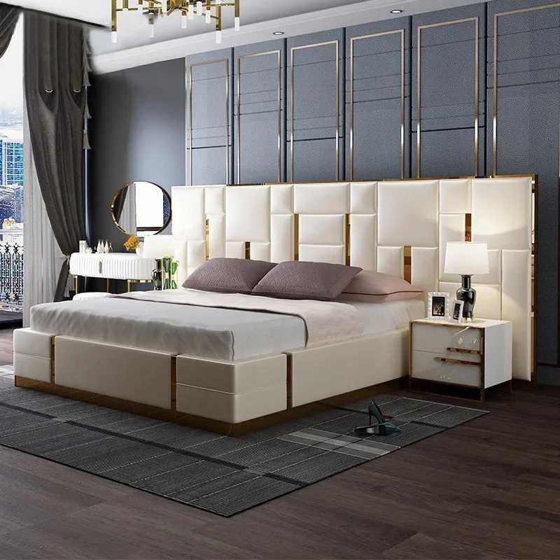 Luxury high end bed Modern classic genuine leather Lounger bed Fashionable bedroom furniture