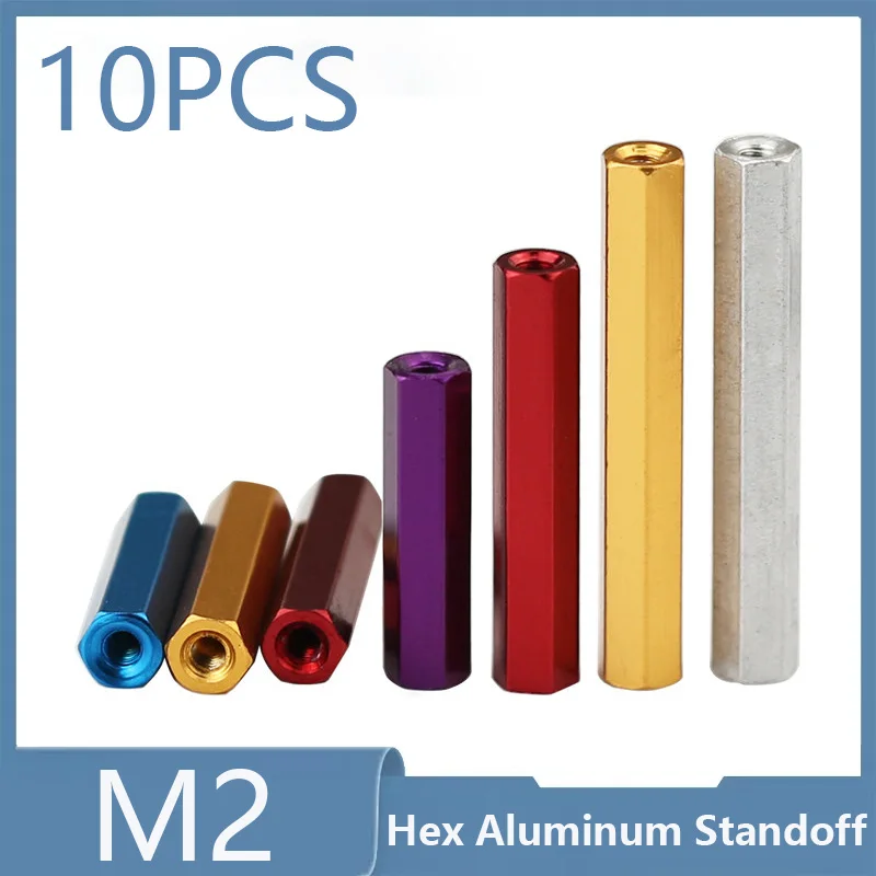 10Pcs Hex Aluminum Standoff M2 Stud Screw Hexagon Thread PCB Motherboard Spacer Board Nut Female to Female Double Pass RC Model