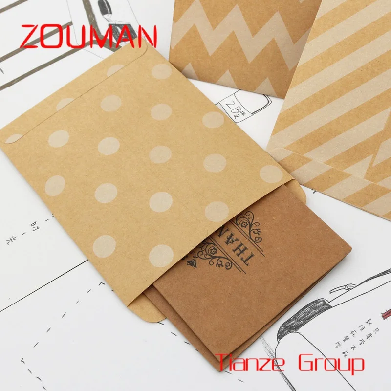 Custom , small v bottom flat stripe party favor merchandise brown kraft paper candy gift bag with your own logo