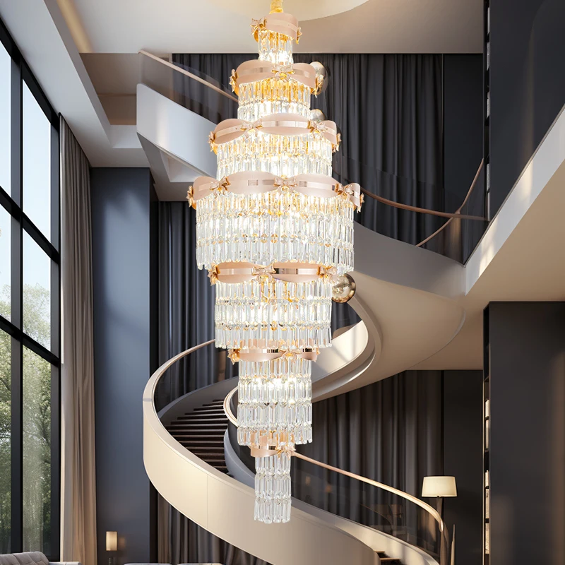 Duplex Villa Large Chandelier High-Rise Building Middle Building High-End French Light Luxury Crystal Large LivingRoom Main Lamp