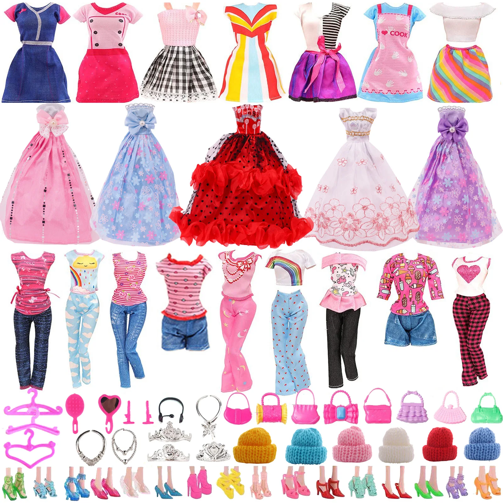 76PCS/Set Barbiees Doll Clothes Handmade Doll Outfit Shoes Bags Necklace Accessories For 11.8Inch Barbiees & BJD Doll Girl`s Toy