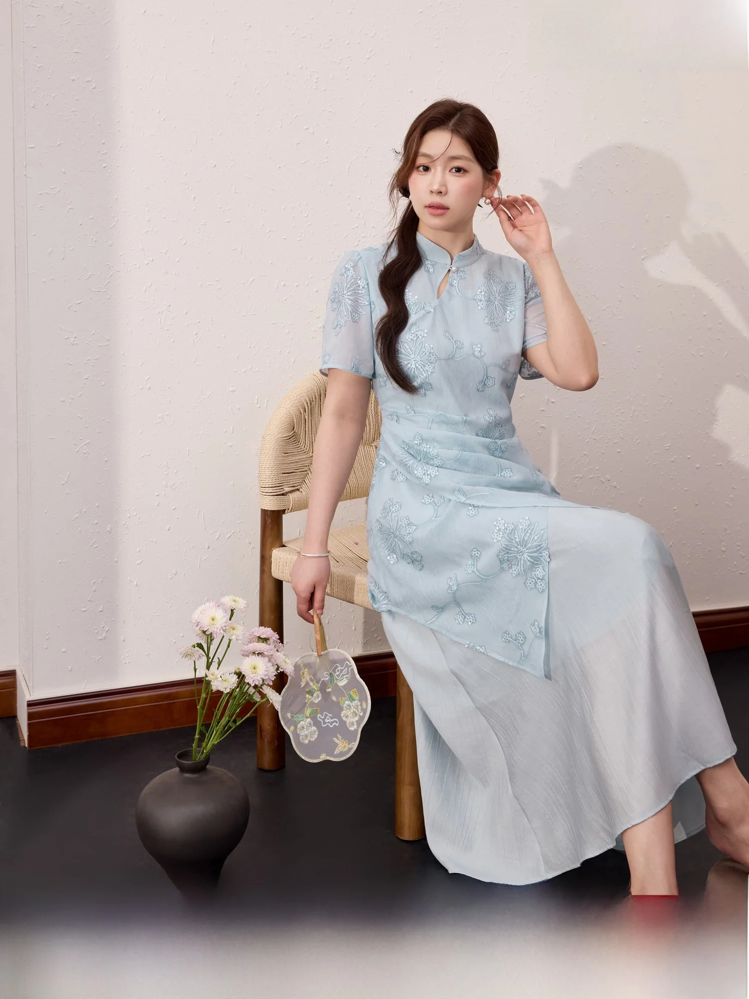 

Юбка А-силуэта для женщин больших размеров с эффектом похудения, китайская вышивка, пэчворк, для работы и повседневной носки, из полиэфирного волокна