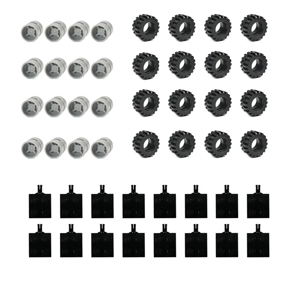 48PCS Mini Wheel Axles Pack Block Car Accessories Tyre Hub Classic Building Bricks Children DIY Toys Blocks for Kids