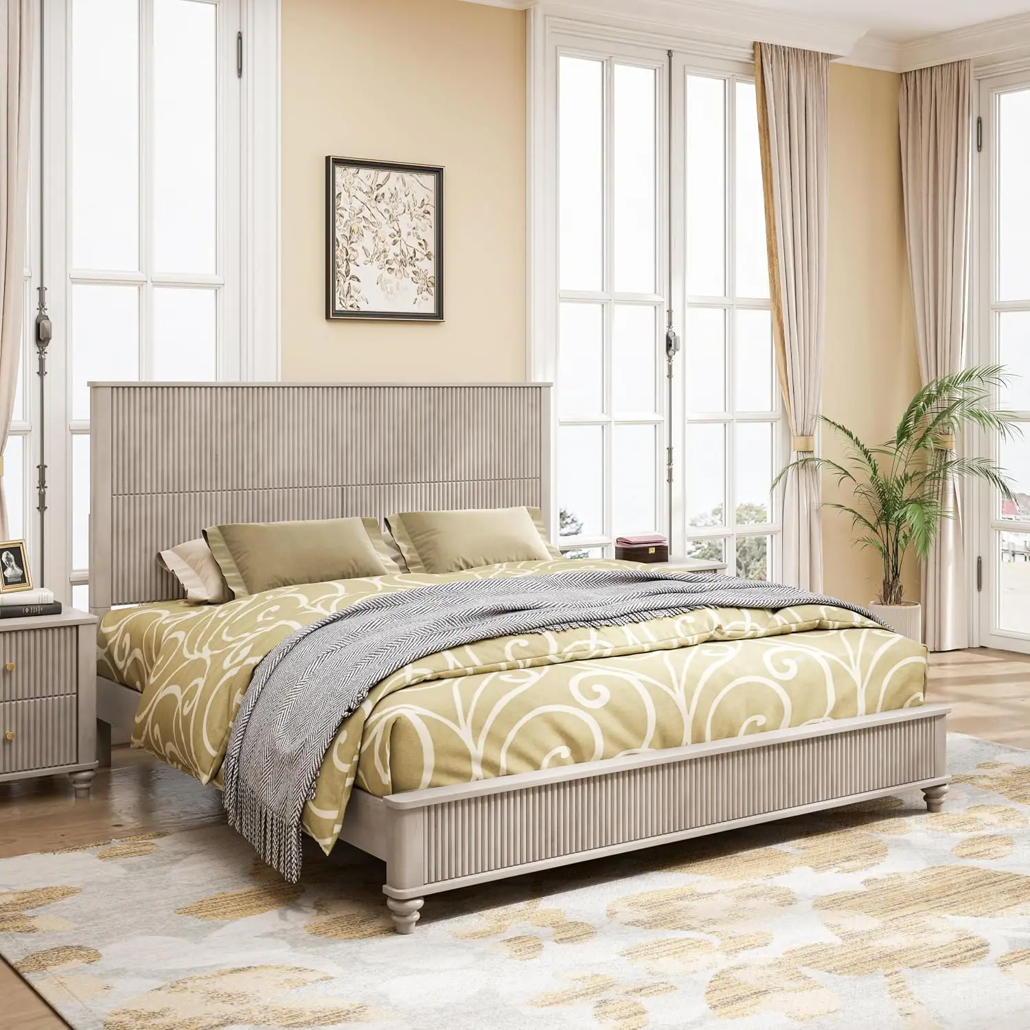 Solid Wood Platform Bed Frame with Headboard No Box Spring Needed, Customized