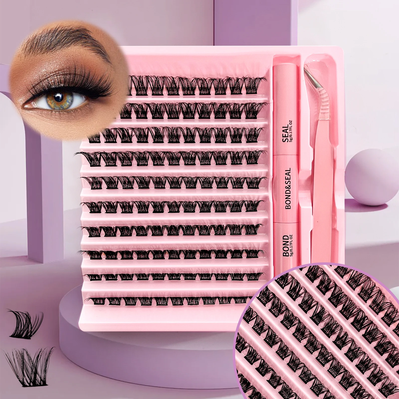 

DIY Lash Clusters Kit False Eyelashes D Curl Thick Eyelash Clusters Natural Look 8-16mm Mix Cluster Individual Lashes