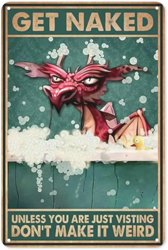 Dragon Bathroom Metal Tin Sign,Vintage Style Iron Painting for Home Bedroom Cafe Kitchen Wall Decor 8x12 Inch sign