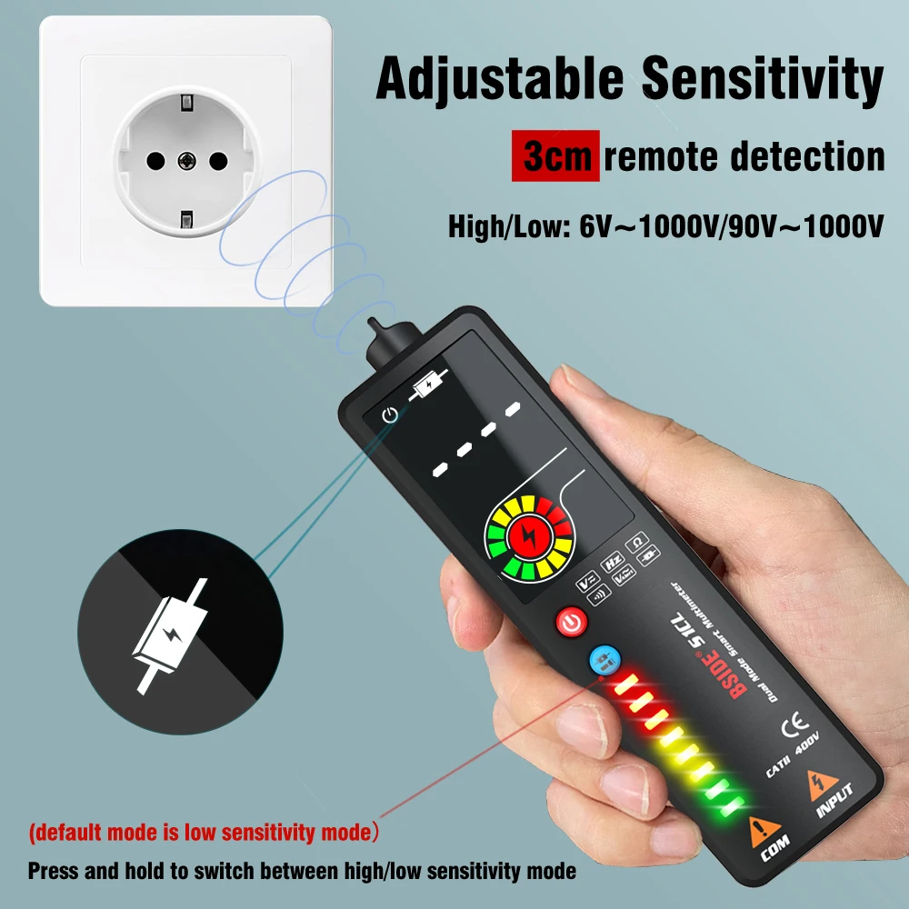 BSIDE 2.4’‘ LCD Voltage Detector Non-contact Circuit Volt Tester Pen Voltmeter NCV Socket Live Wire Check Hz Ohm Continuity