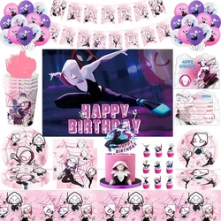 Femmina Spider Man Gwen Decorazione per feste a tema Ragazza ragno Stoviglie Piatti di carta Tazze Torta Bandiera Baby Shower Palloncini Bomboniere per bambini