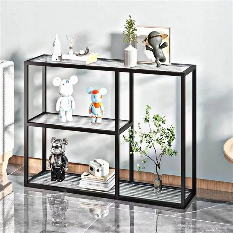 Simple metal glass shelf office living room floor bookcase decorative shelf modern light luxury wrought iron display shelf