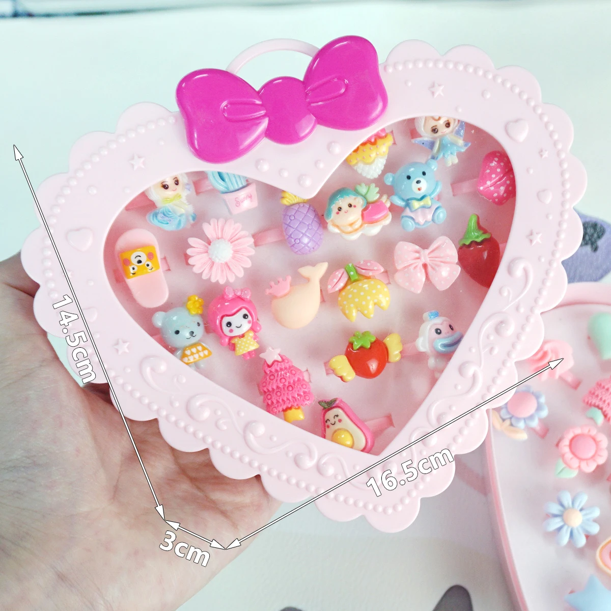 كارتون صغير الحيوانات والزهور مجموعة مجوهرات لفتاة صغيرة ، حلقات الأطفال ، الحب عرض حقيبة ، التظاهر اللعب ، فستان حتى خواتم ، 20 قطعة