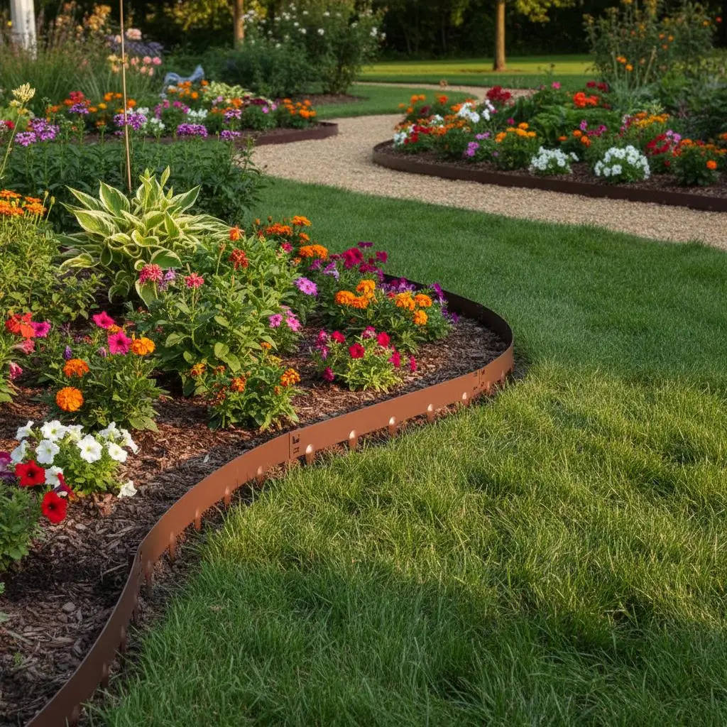 

Металлическая садовая ограда 39 x 3 дюйма для клумб и дорожек, гибкий прочный разделитель, коричневый, 5 штук в упаковке