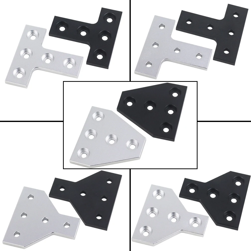 4Pcs T Shape 5 Hole Corner Bracket 90 Degree Joint Board Plate Connection Joining Connector for 2020 Aluminum Extrusion Profiles