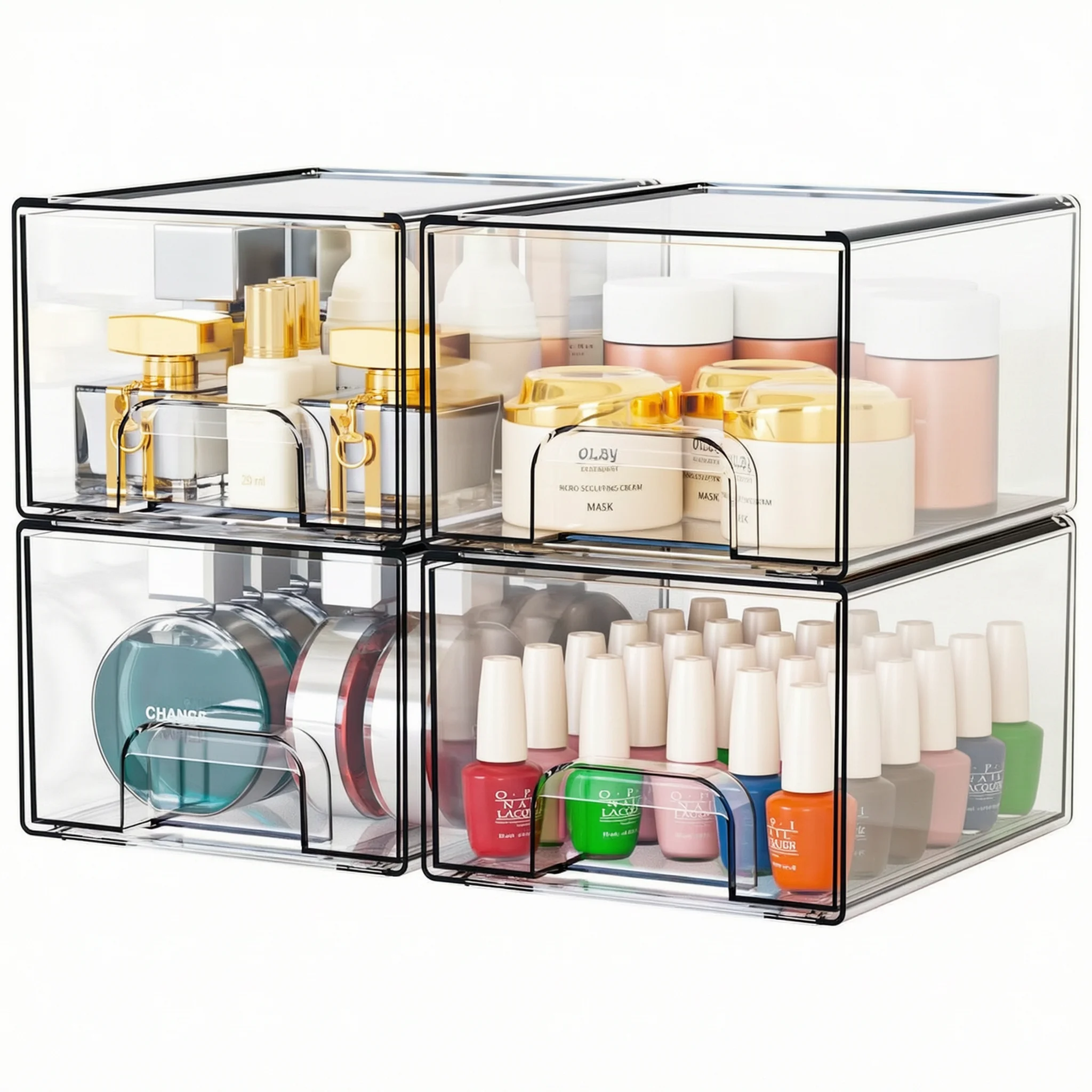 Stackable Acrylic Drawer Units Hair Care Organizer Storage Solution For Beauty Essentials Makeup