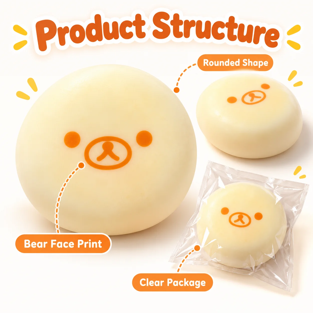 Bear Bun Squishy Fidget Toy, Large Simulation Bread Squeeze Toy, Cute Cartoon Stress Relief Toy for Desktop Decoration & Gift