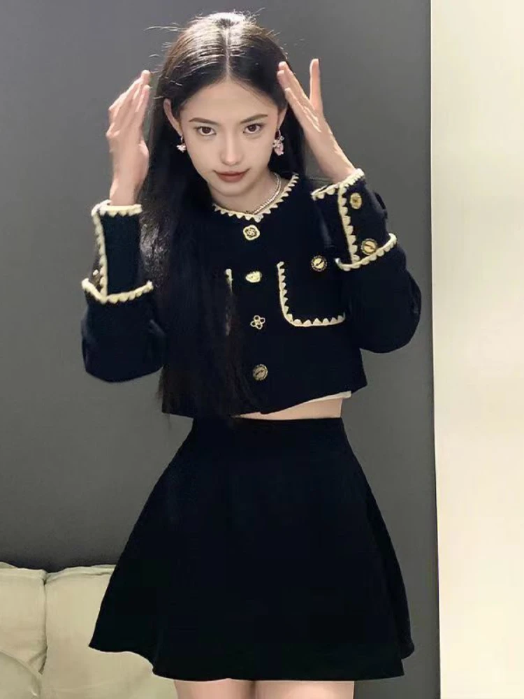 Winter French Elegant Two Piece Set Women Patchwork Chic Sweet Party Skirt Set Female Korean Style Casual Mini Skirt Suit 2022