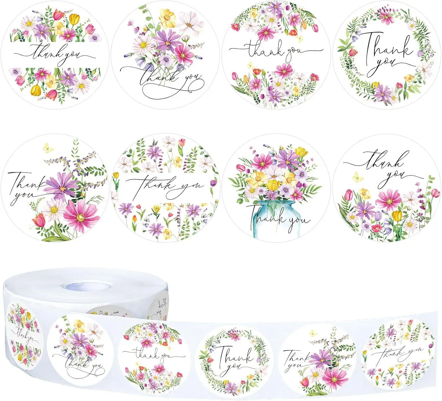 500pcs Flower Thank You Stikers for Gift Box Decoration Sticker Envelope Smalll Business Decor