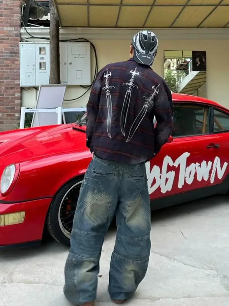 

Red Plaid Long Sve Loose Outerwear irt Wuxiann THULUB Men's Faion Autumn Wear Resistant Regular Thin Daily Use