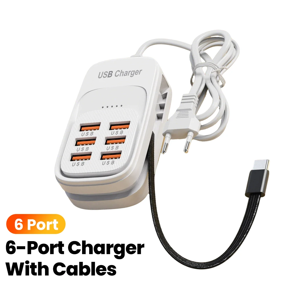 Fast USB Charger 6 in 1 Power Strip Desktop Charging Station Fast Charging Cord EU/UK/US Plug USB HUB Adapter Socket 3PD 3USB