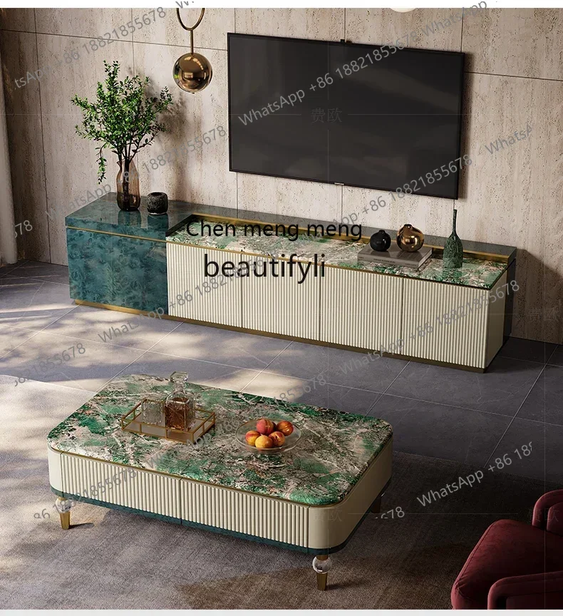 

32Light luxury TV cabinet Italian high-grade marble paint coffee table floor cabinet combination