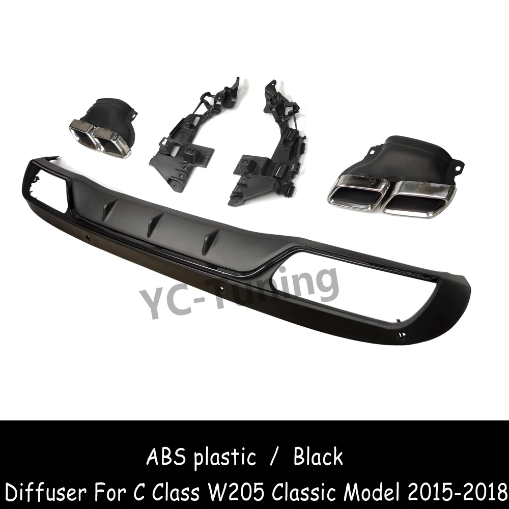 W205 AMG Style Rear Bumper Diffuser For Mercedes Benz C Class W205 Sedan Non Sport C63 Diffuser with 4-outlet Exhaust 2015-2018