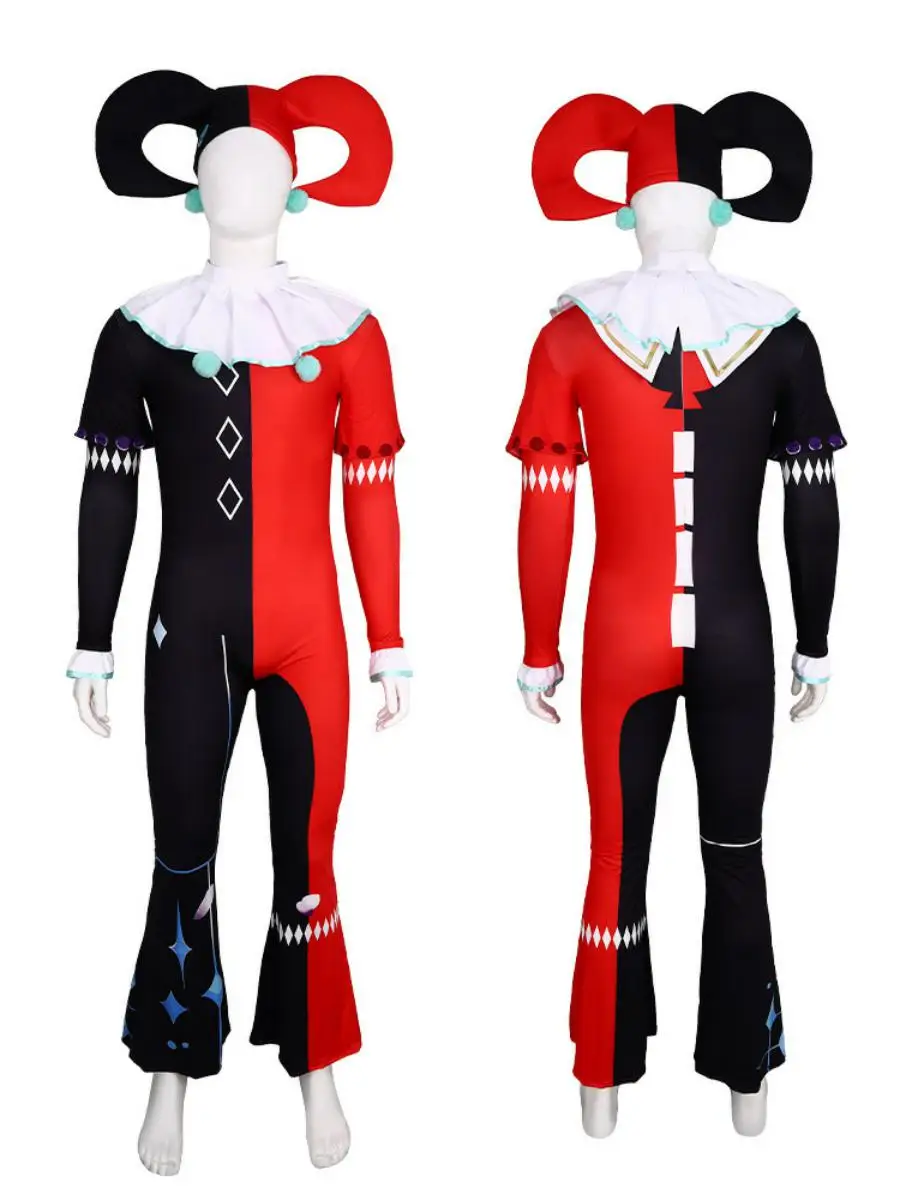 زي الهالوين الجديد المأساوي للمهرج، ملابس لعب لمرحلة الأداء، مادة البوليستر، تصميم ملون بالدم