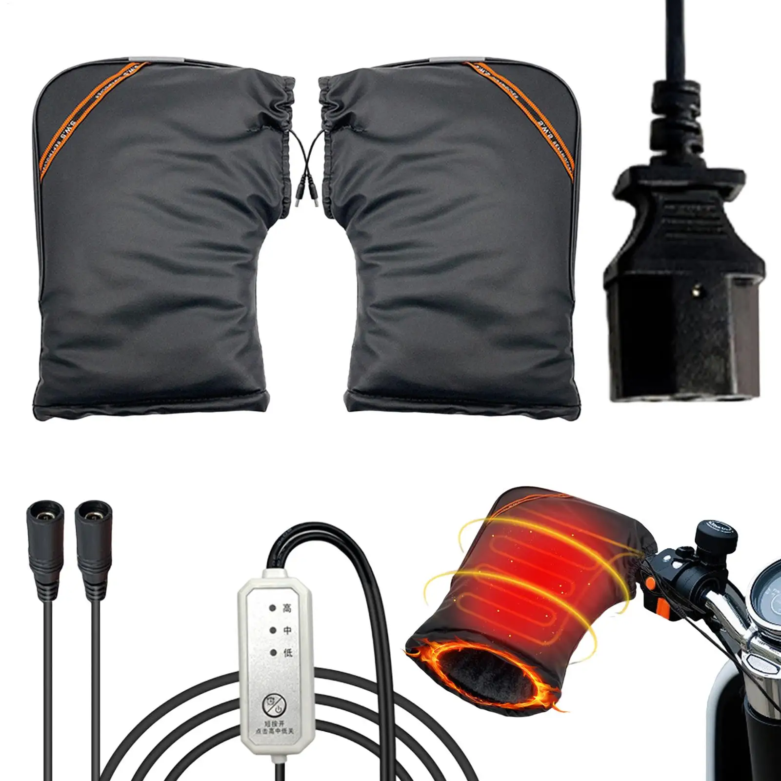 

Motorcycle Heated Gloves Waterproof Warm Handlebar Mittens 3 Heating Temperature Snowmobile Gloves for Winter Cold Weather