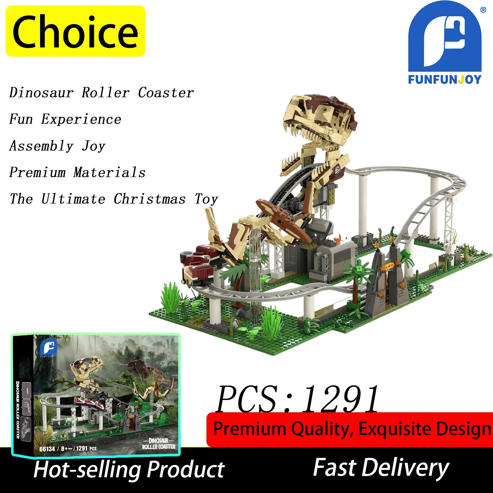 MOC 1291PCS Dinosaur Roller Coaster Building Blocks Motorized lego Model Kit Home Decor Christmas Gift for Adults Kids