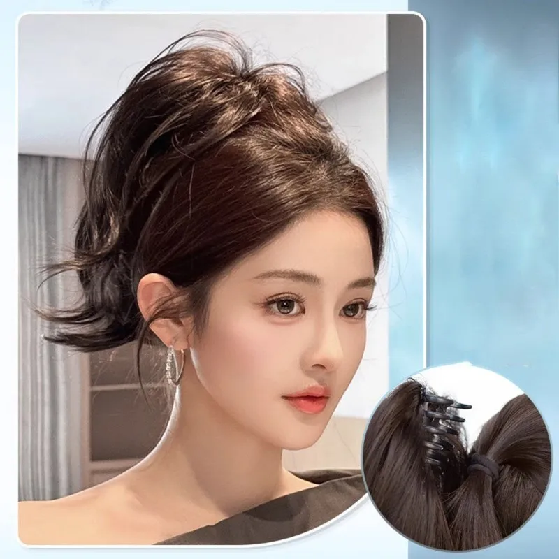 Parrucca sintetica per capelli di pollo con legame basso, clip per afferrare, testa di bocciolo di fiore updo, accessori per capelli di fascia alta per intestino crasso a strisce